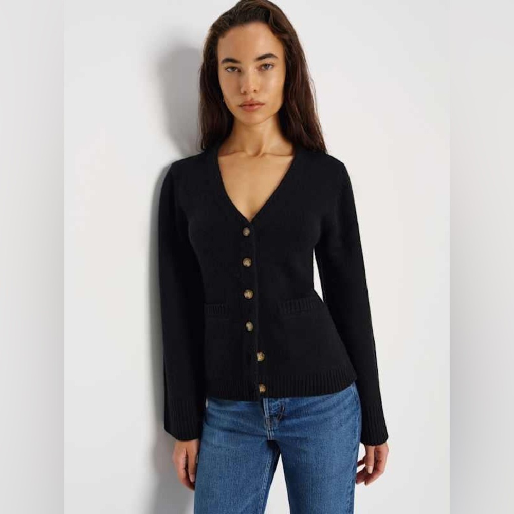 NWT Reformation Holden Regenerative Wool Cardigan Black Small - Picture 2 of 9